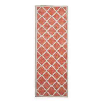 Washable Coral H1063 Modern Distressed Geometric Lattice Textured Recycled Lightweight Printed Polyester Flatweave Orange Runner-Think Rugs-Rug Love - The Most Loved Rug Store